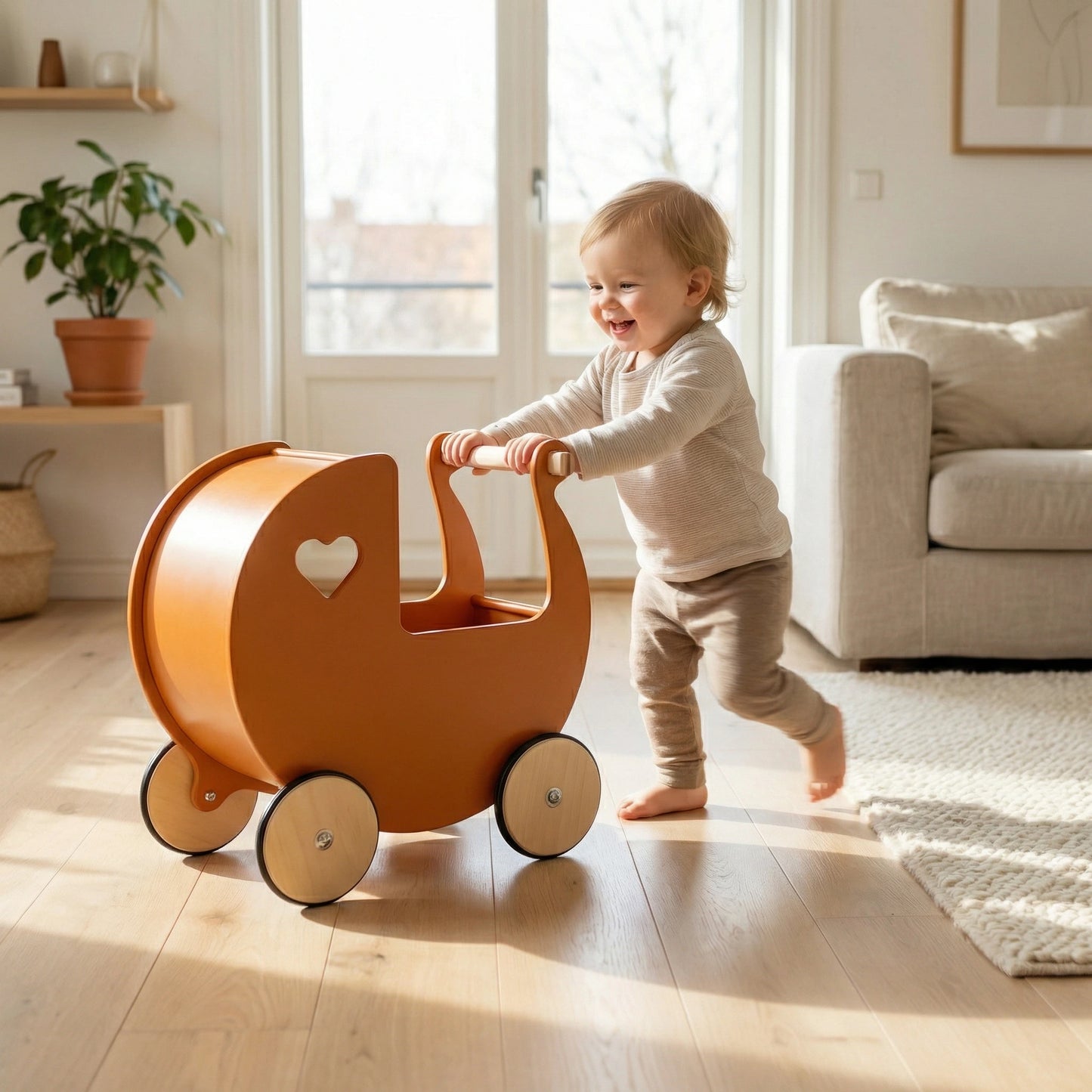 Luxury doll stroller brown